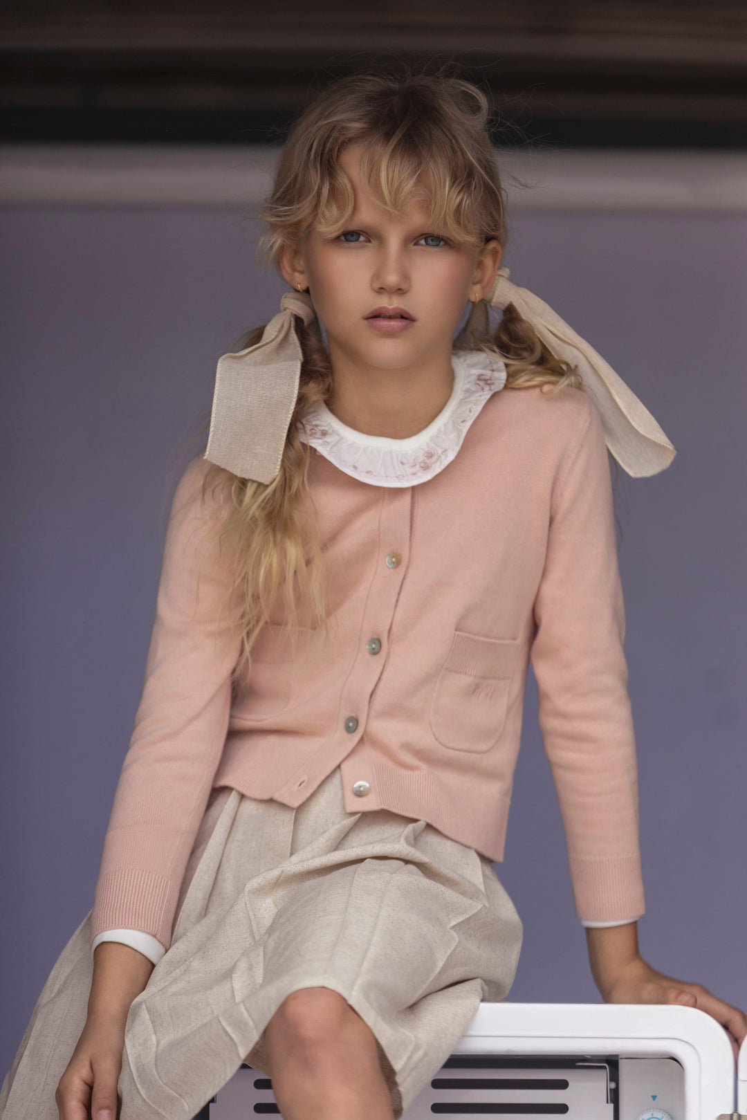 cardigan knit scalloped neck - pink-650