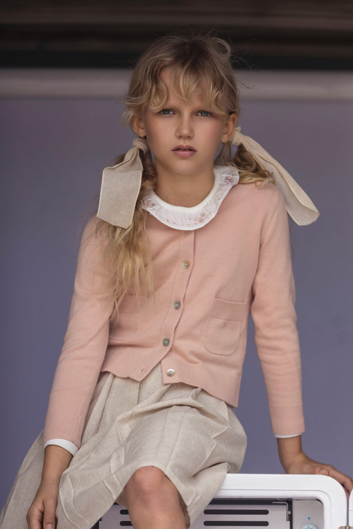 cardigan knit scalloped neck - pink-650