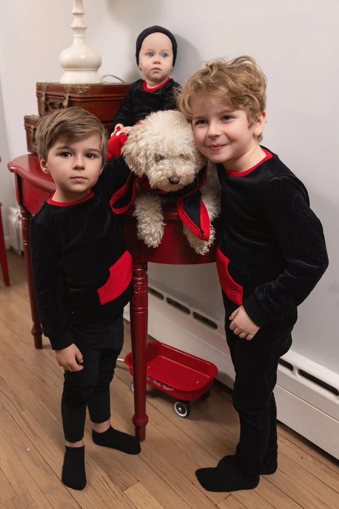 pajamas velour sleepy smiles - black/red