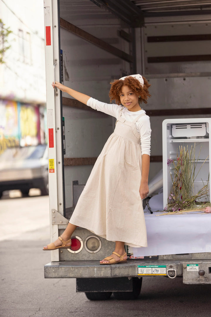 maxi dress linen pinafore jumper - oatmeal-150