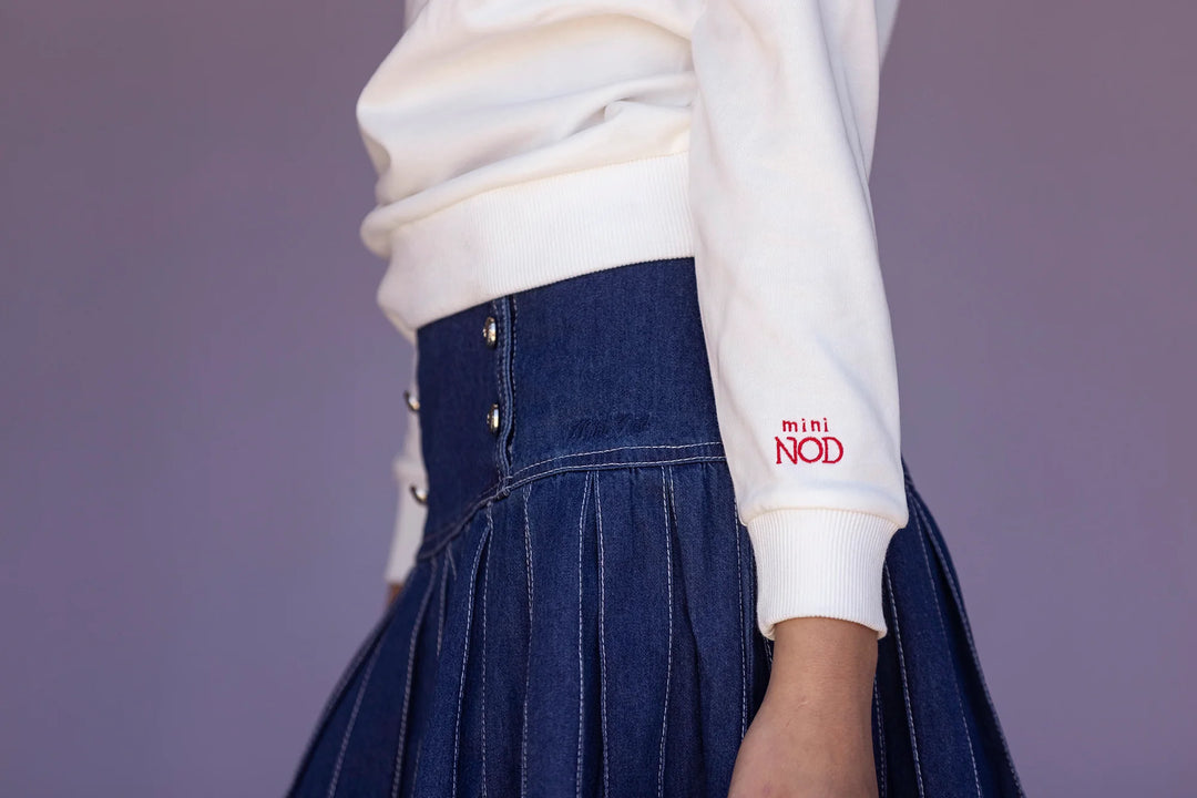 skirt denim pleated color stitching - nvy ble wsh dnim-430