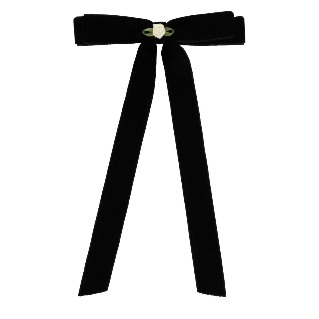 clip velvet rose bow - black
