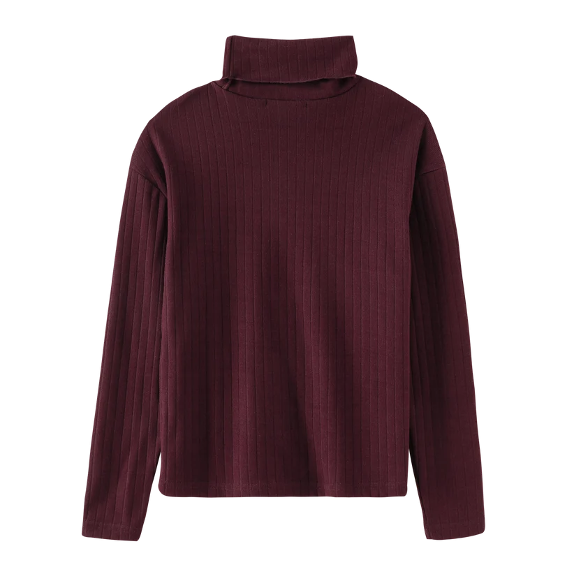 top l/s ribbed turtleneck - burgundy