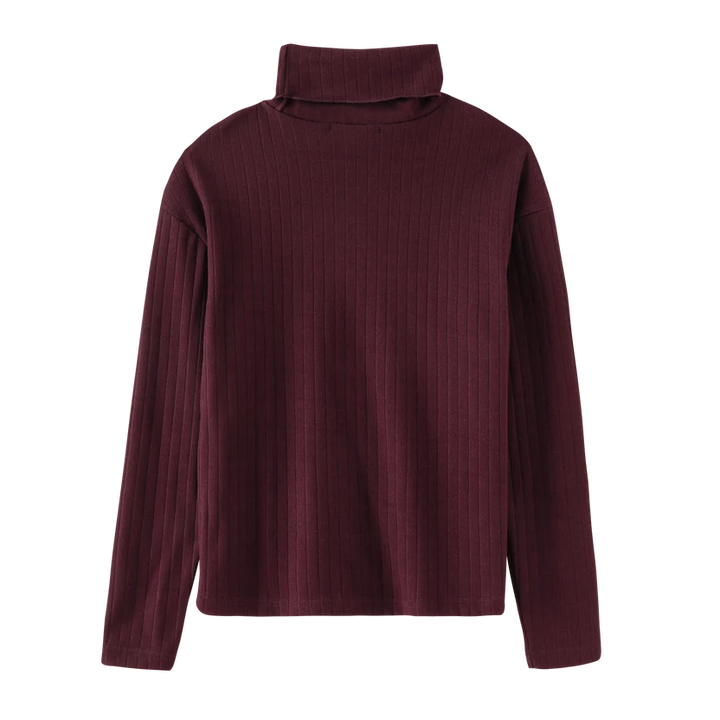 top l/s ribbed turtleneck - burgundy