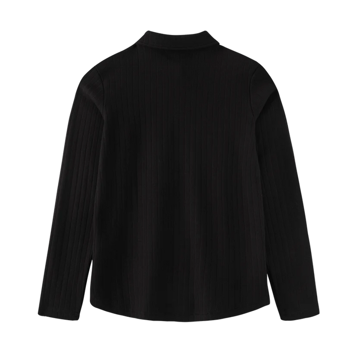 tee l/s ribbed button collar - black