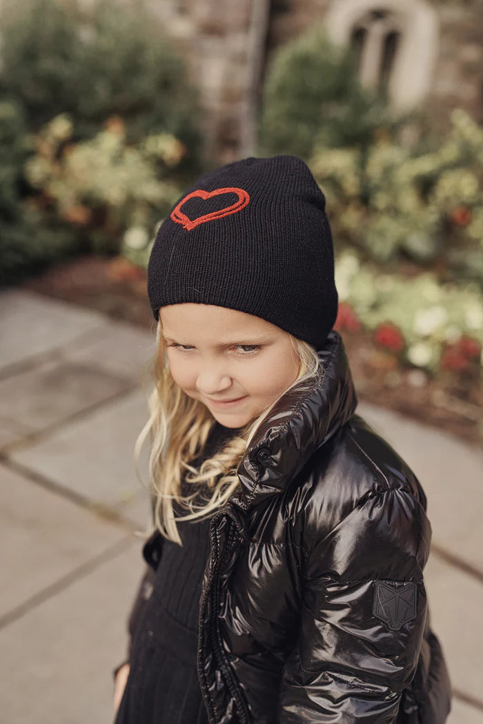 hat chain heart cuff beanie - black/red/4