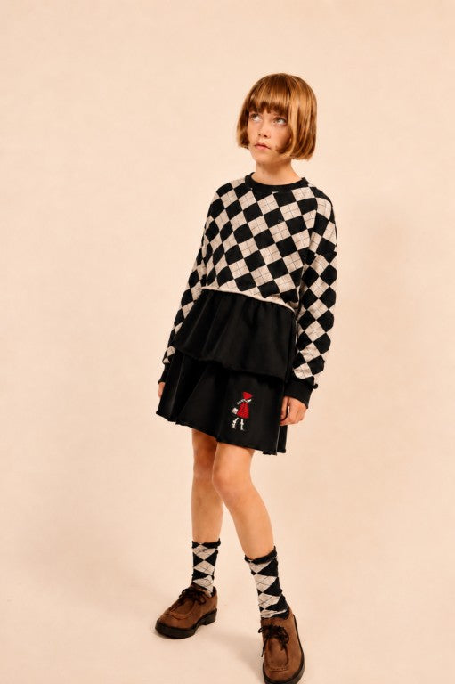 top l/s argyle cropped - black