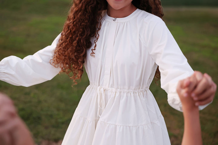 gown tiered taffeta hidden buttons - cream