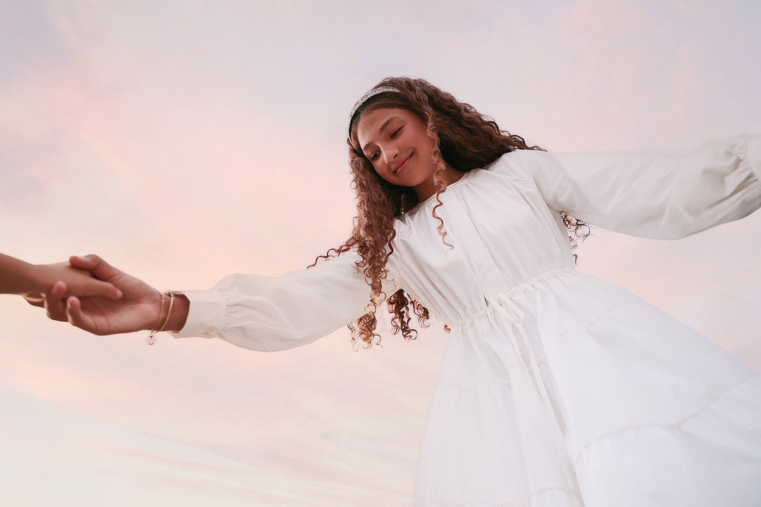gown tiered taffeta hidden buttons - cream