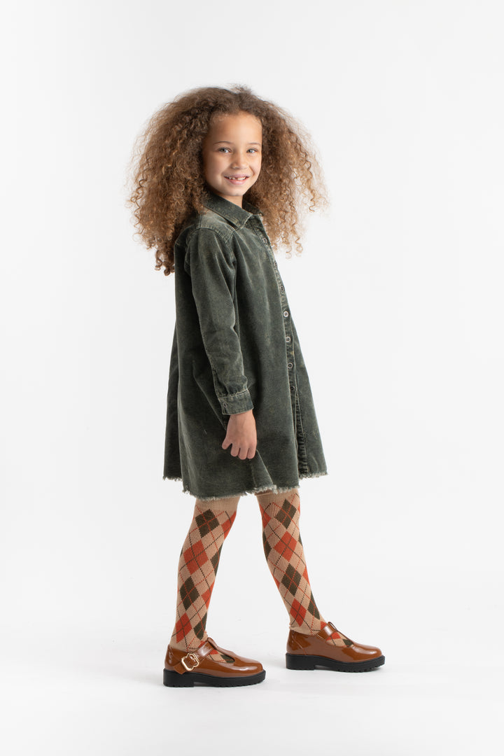 dress washed corduroy shirt style with pockets - moss green