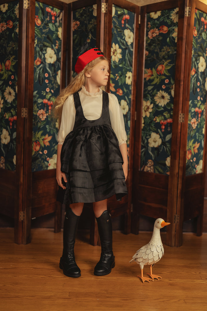 dress organza low cut jumper and frill shirt - cream/black
