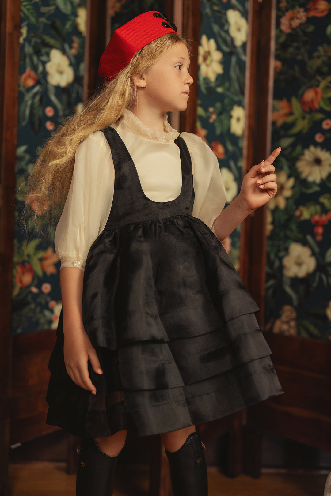 dress organza low cut jumper and frill shirt - cream/black