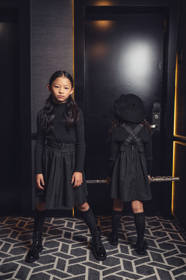 dress taffeta buckle strap jumper - black