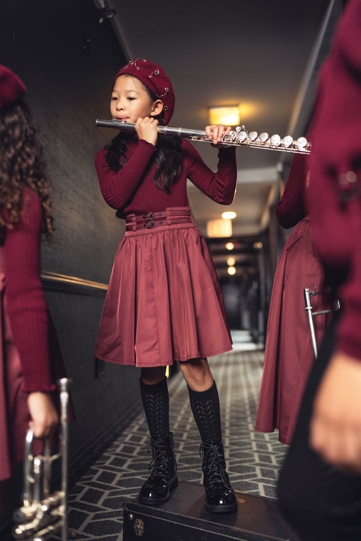 skirt taffeta circle with double buckle - wine