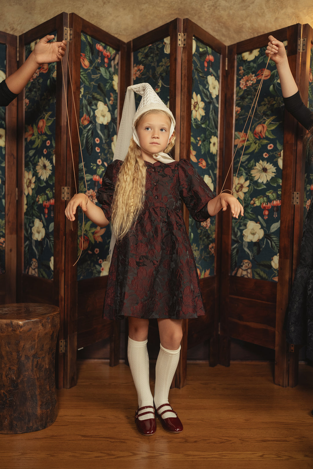 dress floral brocade mandarin - burgundy