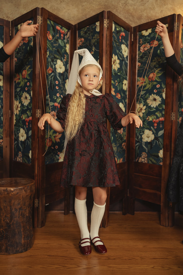 dress floral brocade mandarin - burgundy