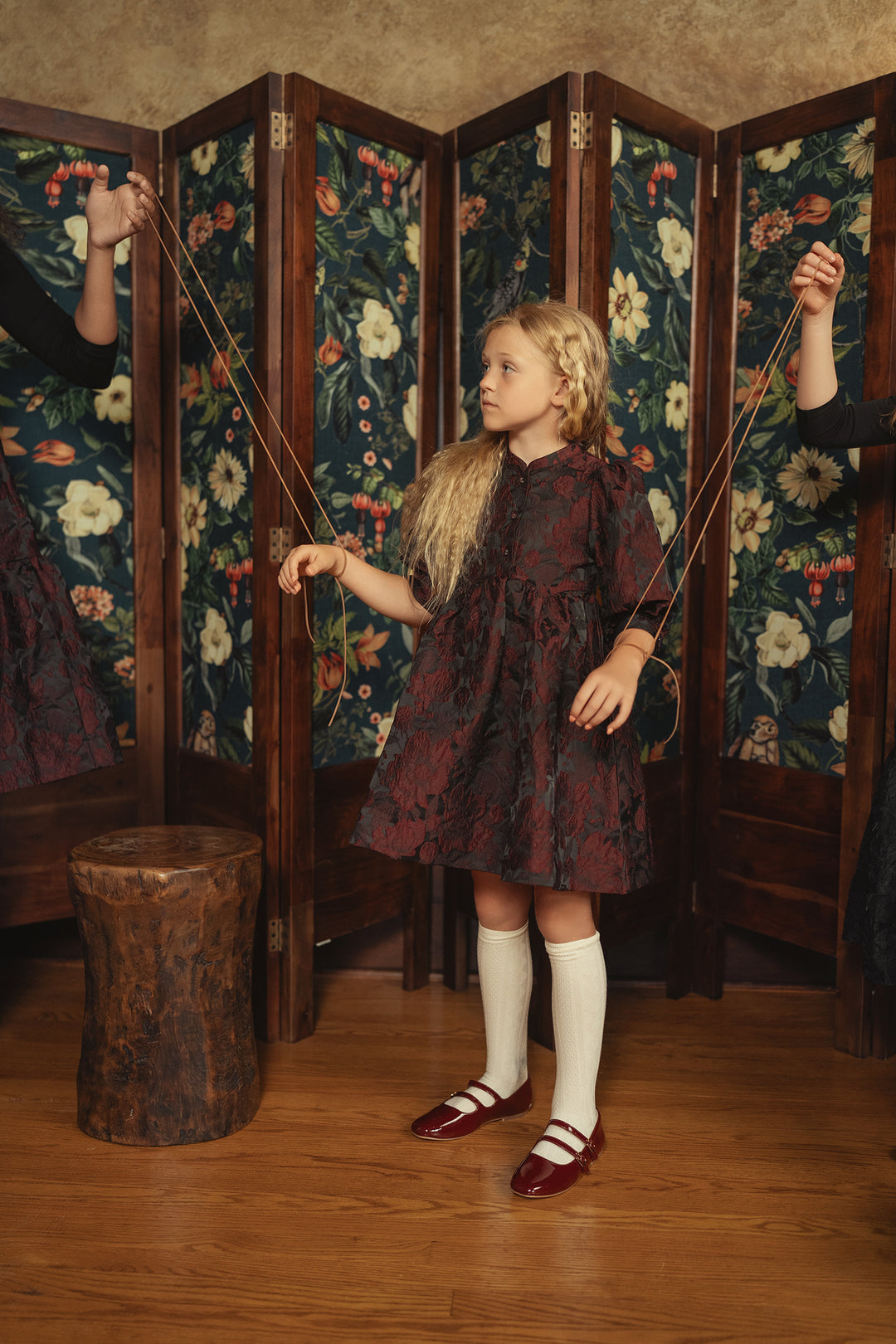 dress floral brocade mandarin - burgundy