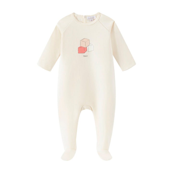 footie color blocks print with hat - ivory girl