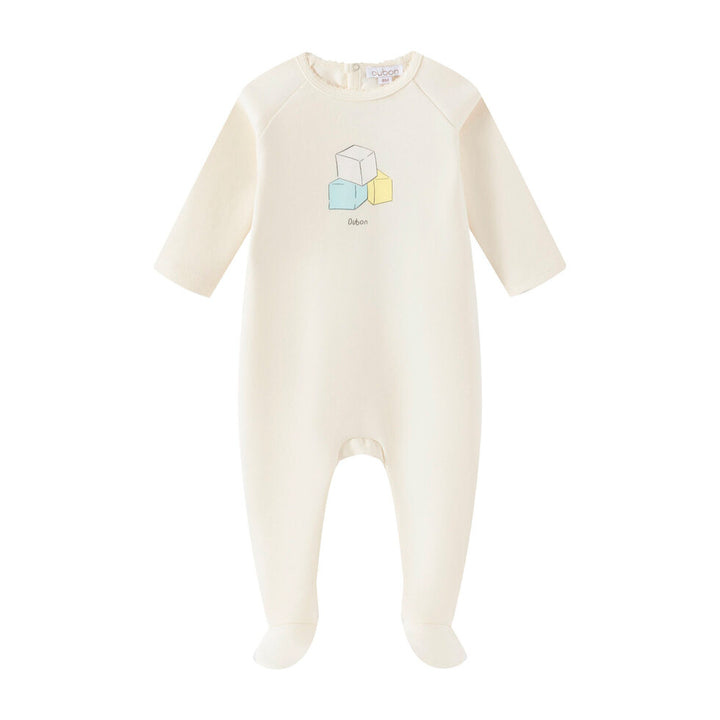 footie color blocks print with hat - ivory boy