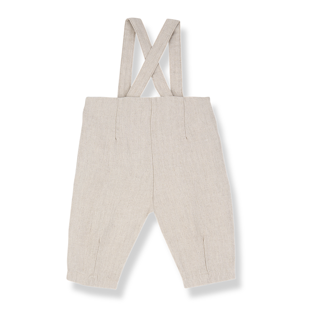one piece linen button overalls - beige