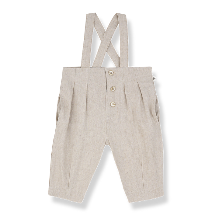 one piece linen button overalls - beige