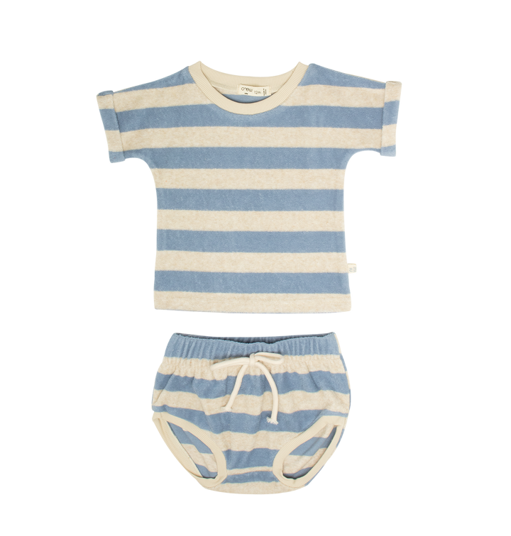 set outfit striped terry tee and bloomers - blue
