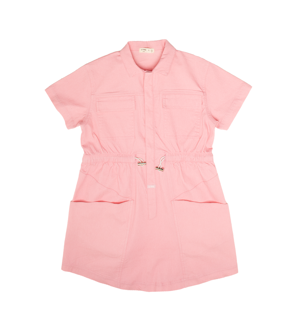 dress s/s denim pocket with drawstring waist