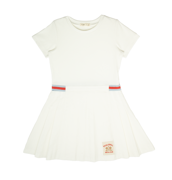 dress s/s pickleball patch pleated bottom - white