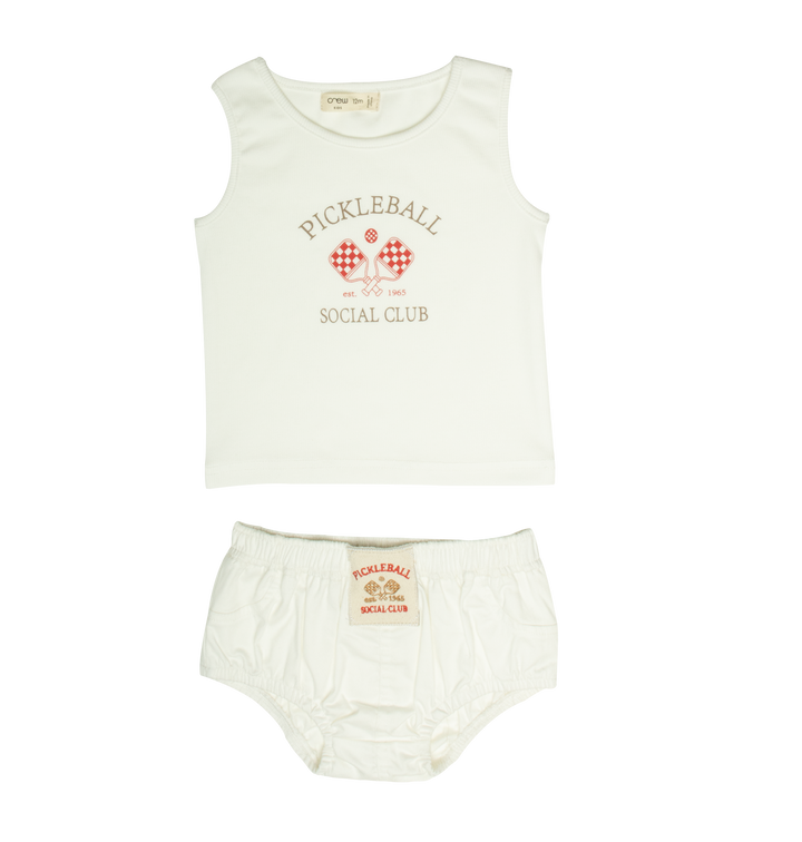 set outfit ribbed pickleball patch tank and bloomers - white
