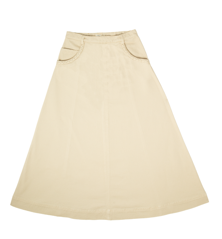 skirt denim braided pocket trim - tan