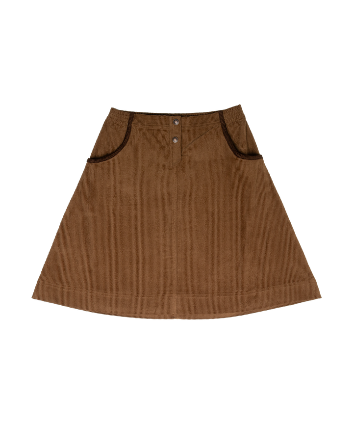 skirt corduroy contrast trim pockets - tan