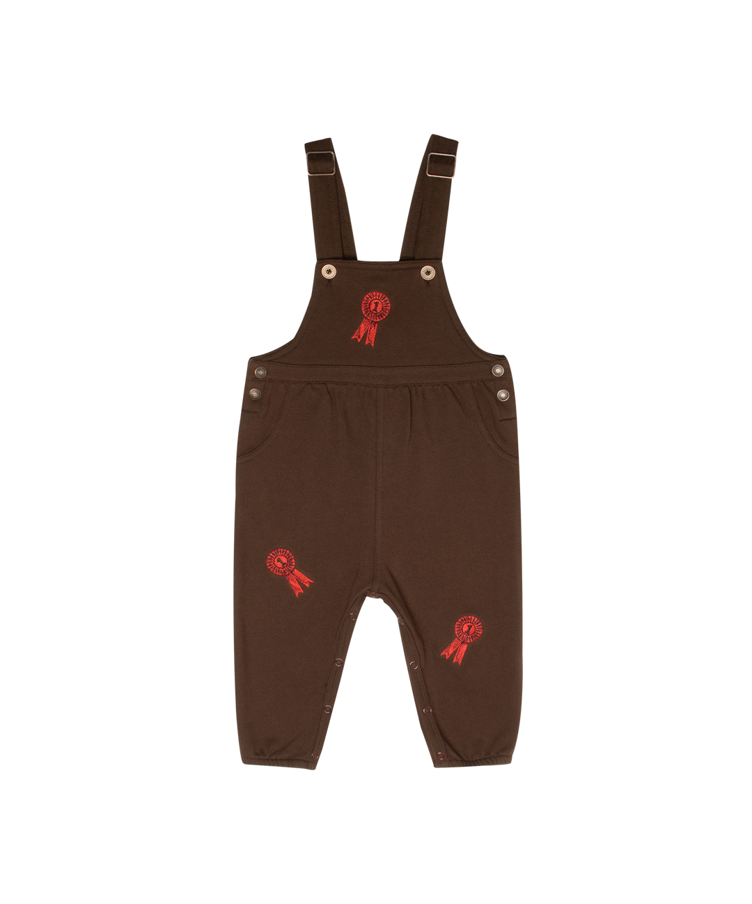 one piece embroidered badge long overalls - chocolate