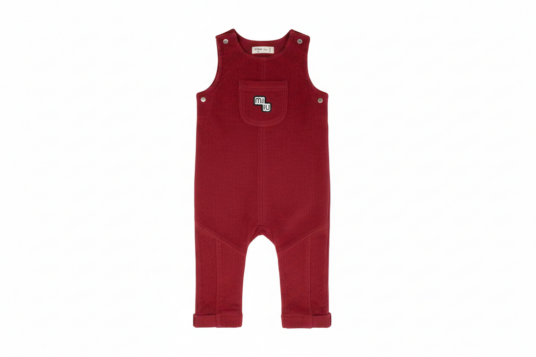 one piece corduroy logo pocket long overalls - red