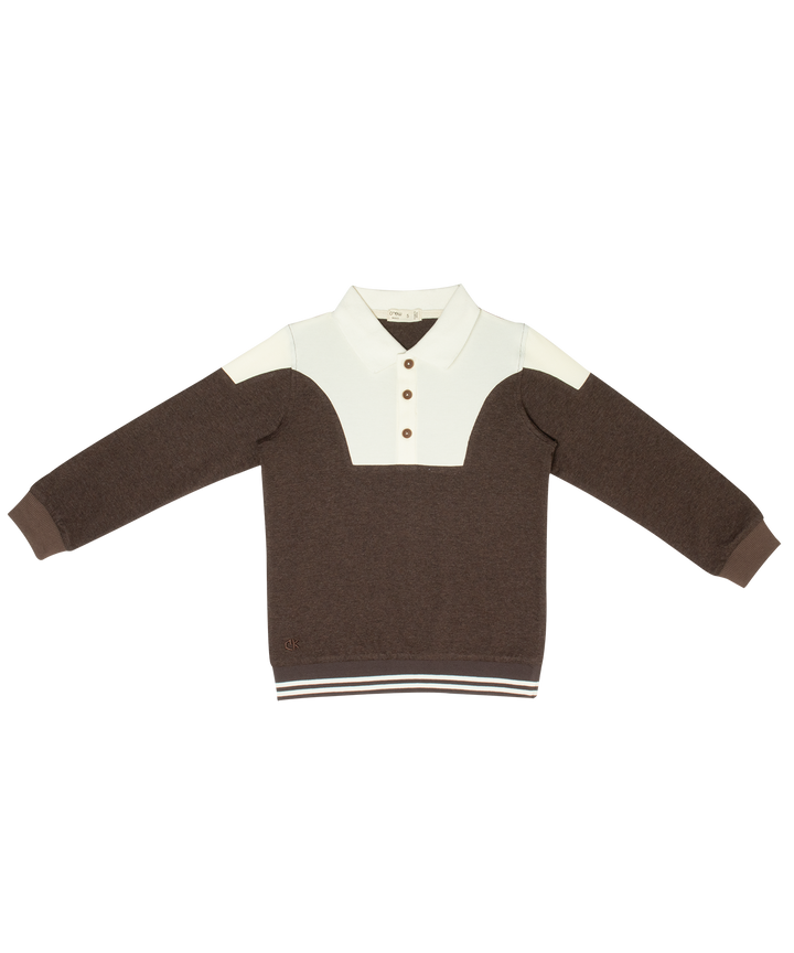 polo l/s ribbed striped trim - chocolate