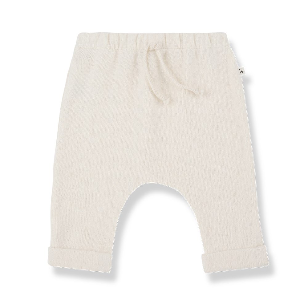 set knit rouched neck blouse and pants - ecru