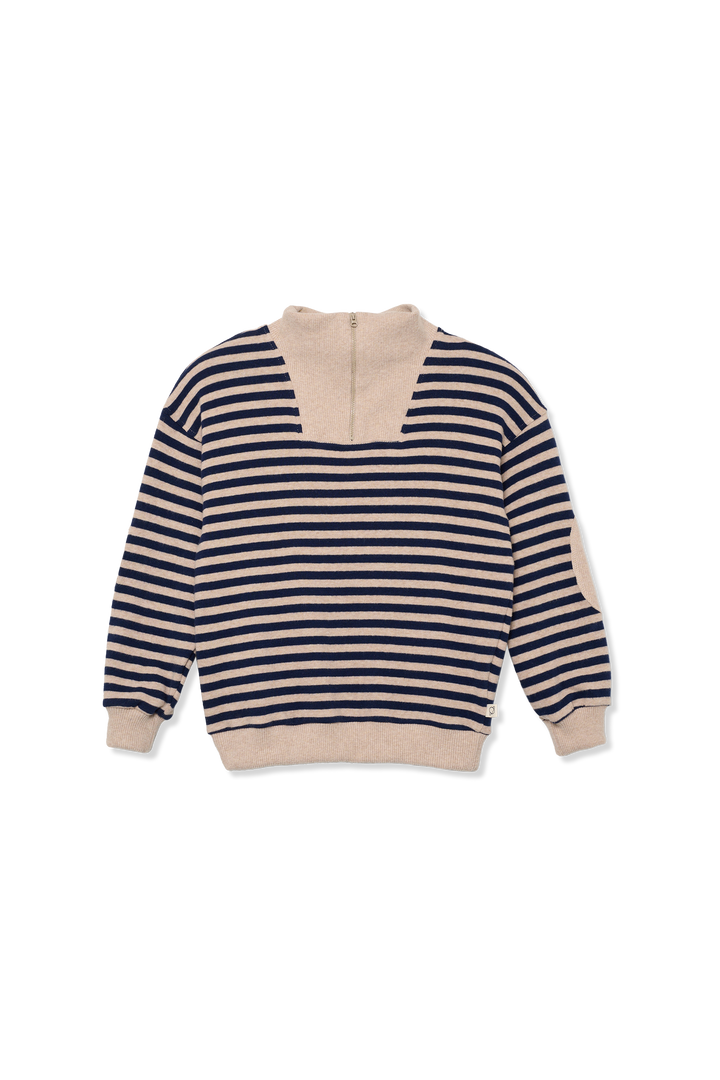 polo l/s stripe zipper front - beige