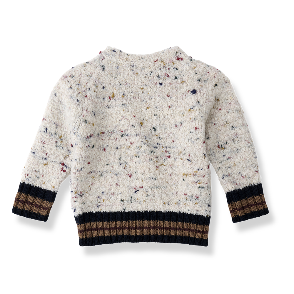 top l/s speckled sherpa sweater striped trims - rice