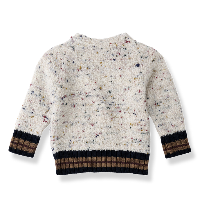 top l/s speckled sherpa sweater striped trims - rice