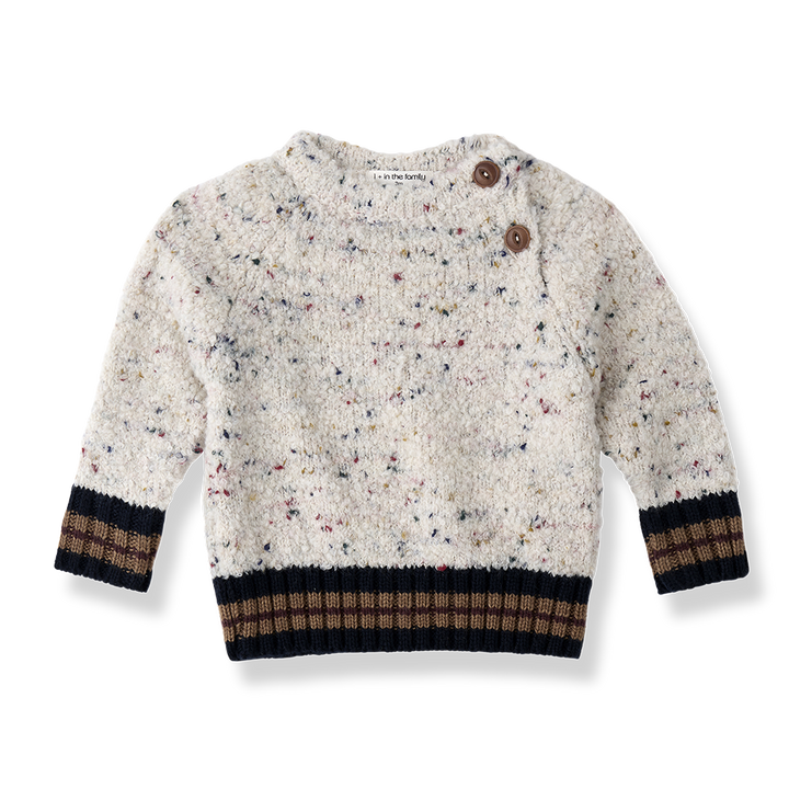 top l/s speckled sherpa sweater striped trims - rice