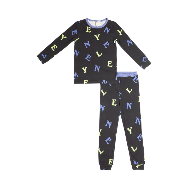 pajamas scattered logo top and pants - black/blue-6