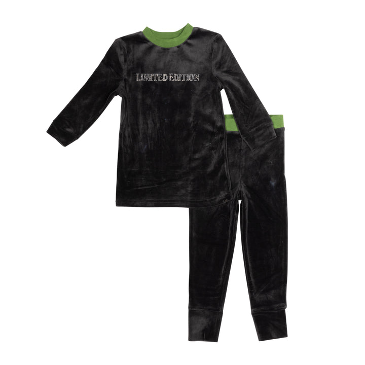 pajamas studded logo velour top and pants - black/lime-45
