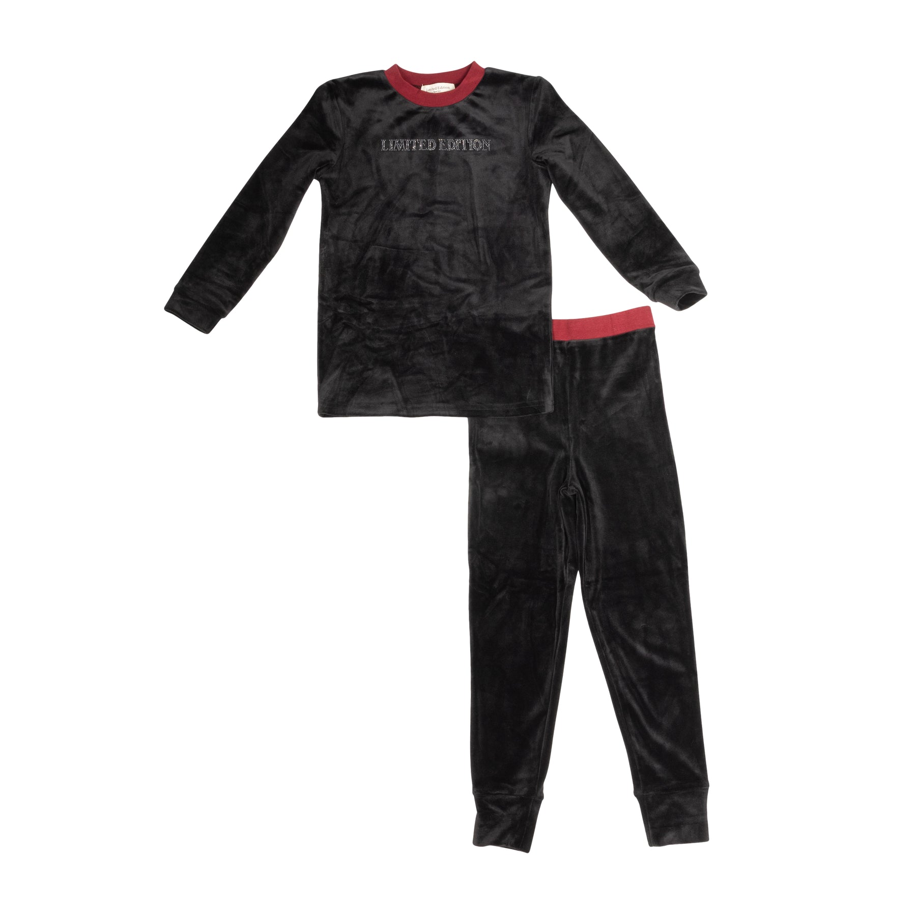 pajamas studded logo velour top and pants - black/cherry-93
