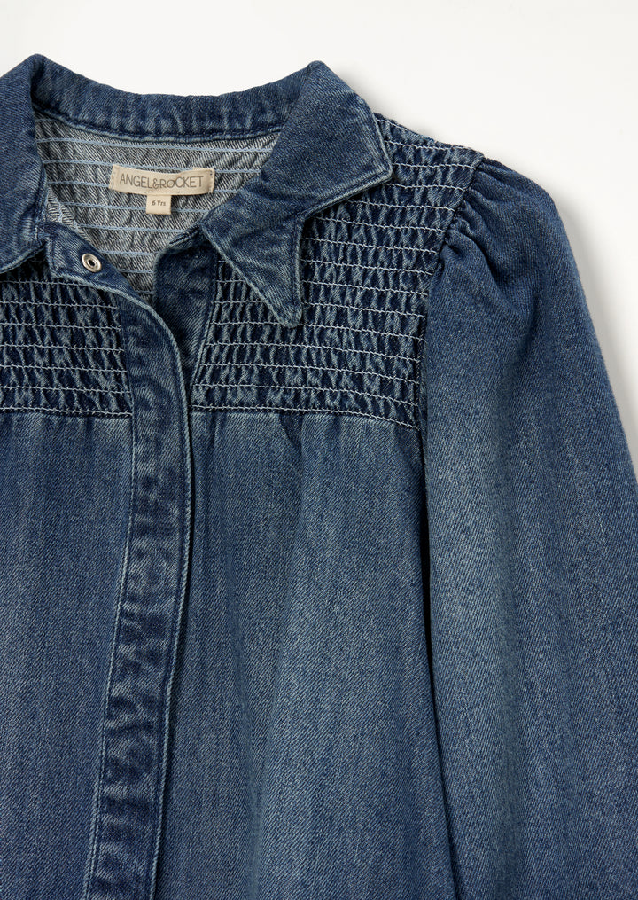 dress smocked top shirt style - denim