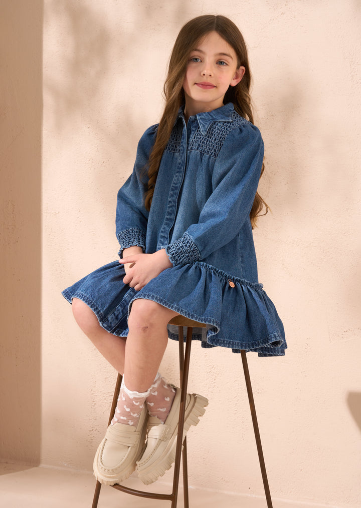 dress smocked top shirt style - denim