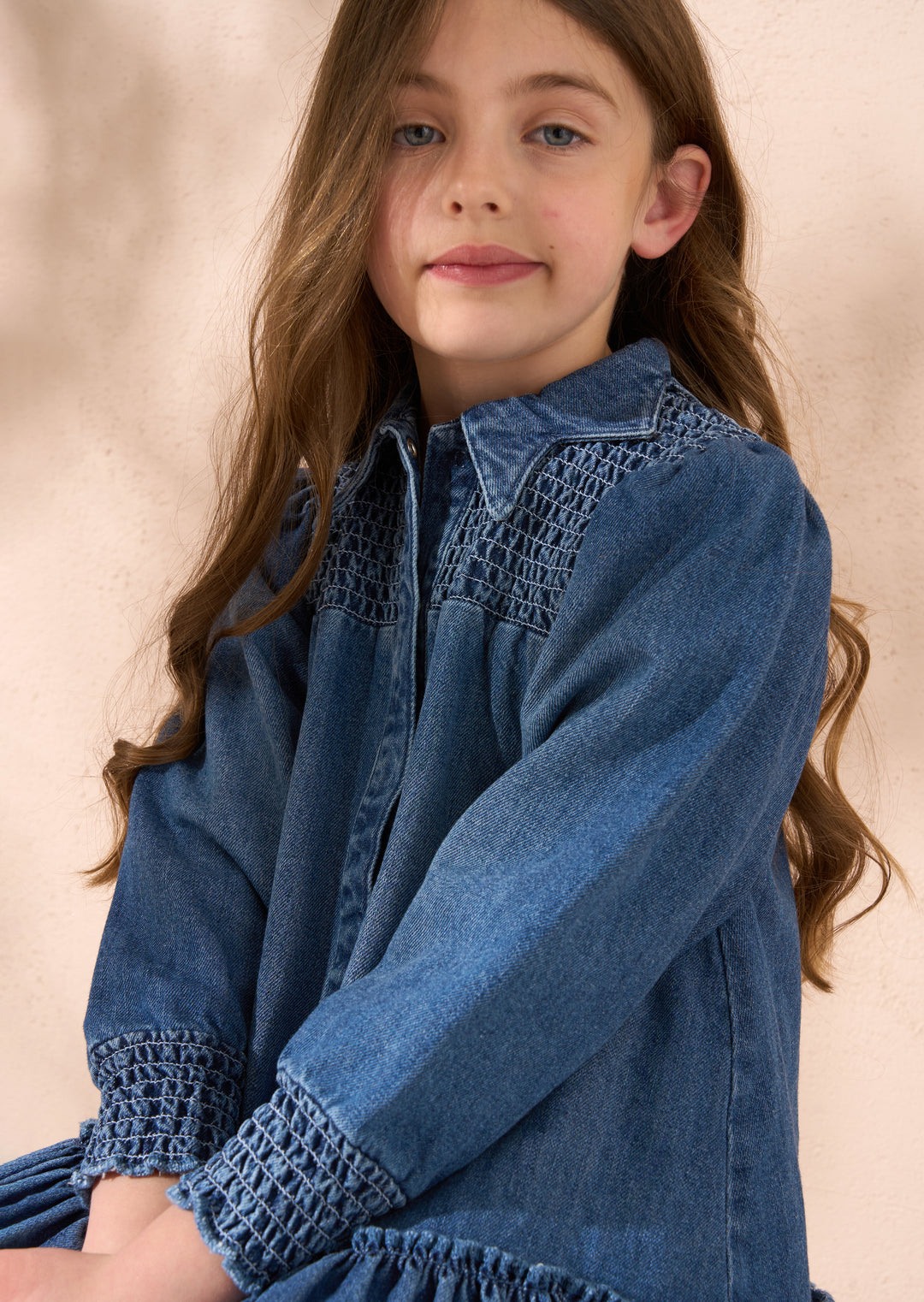 dress smocked top shirt style - denim