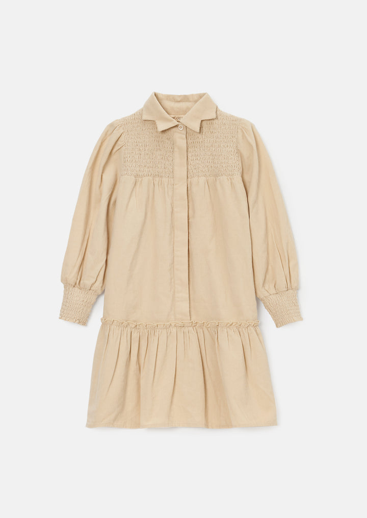 dress corduroy shirt style smocked top - cream