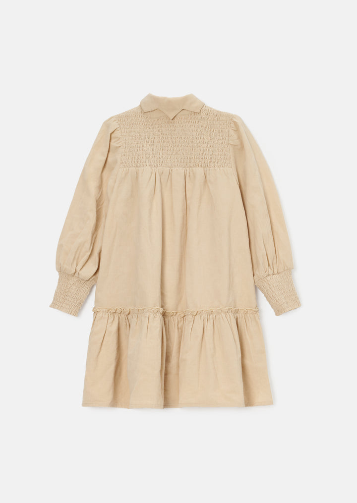 dress corduroy shirt style smocked top - cream