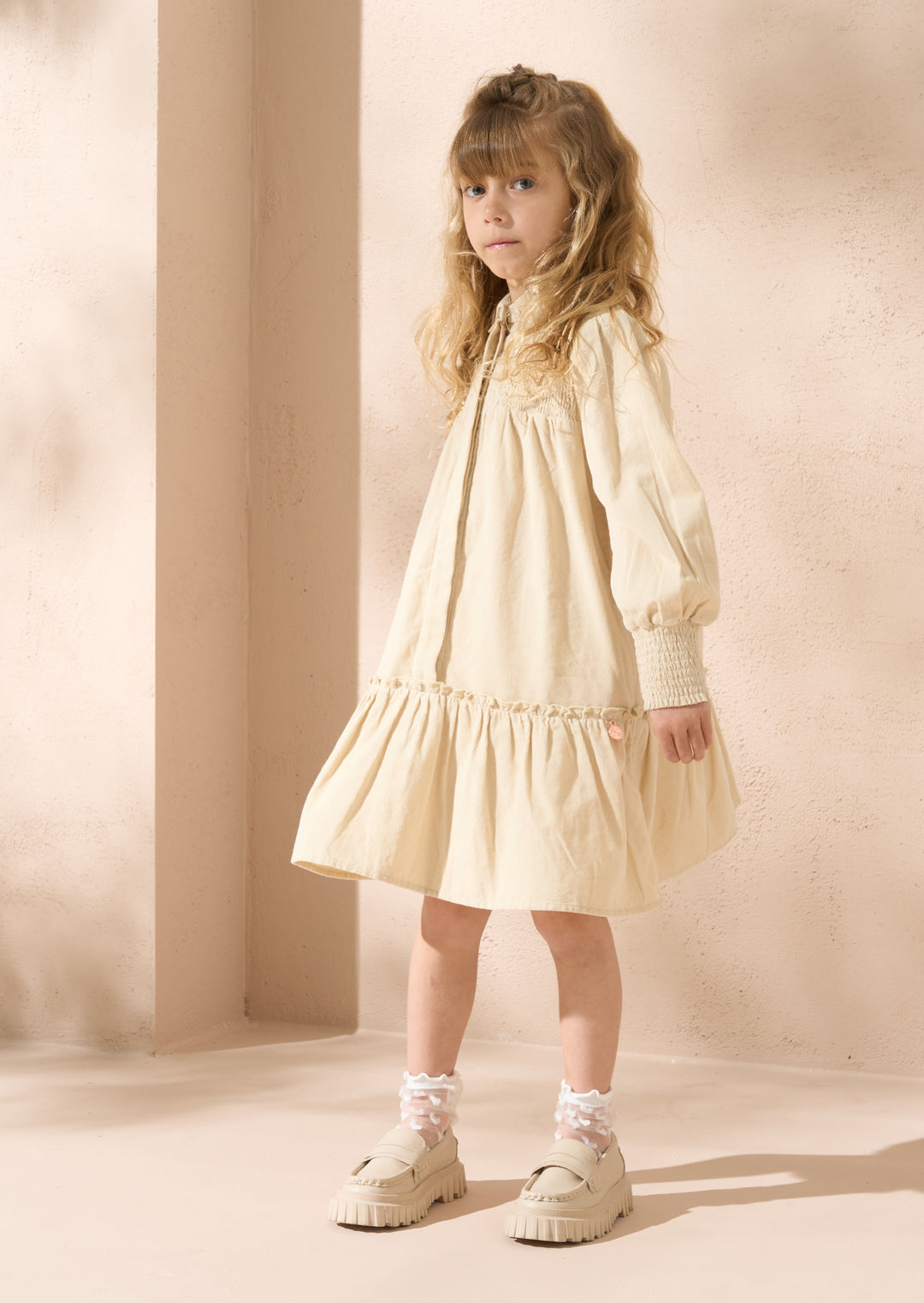 dress corduroy shirt style smocked top - cream