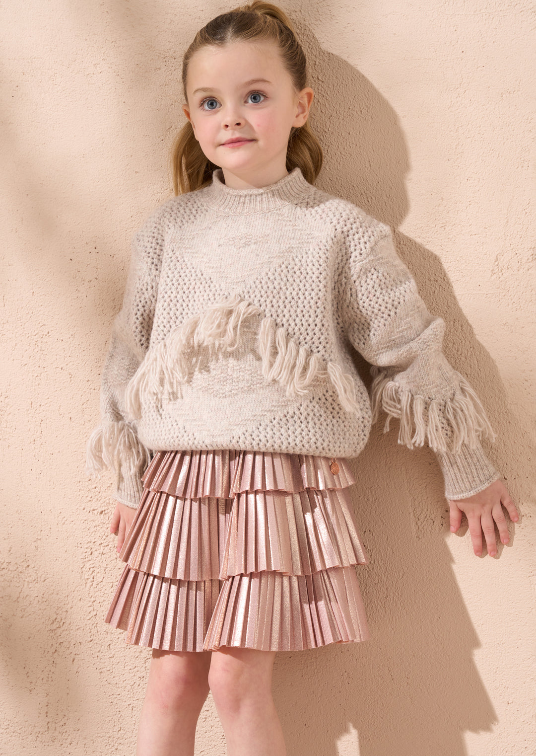 top l/s chunky knit fringes - stone