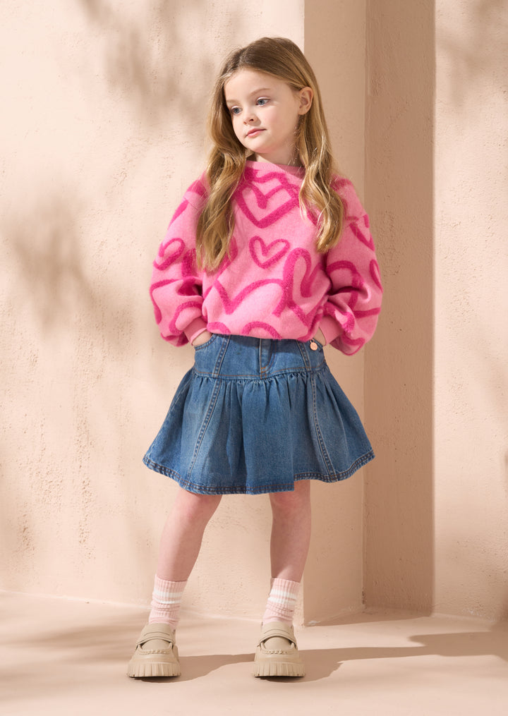 top l/s sweater mohair hearts - pink